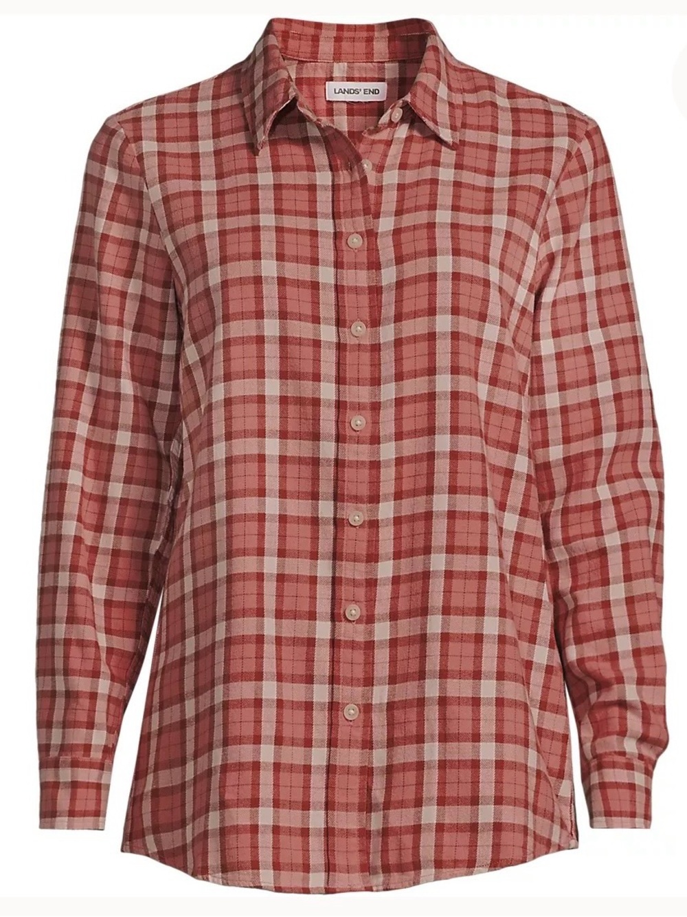 Lands' End Flannel Coral and Cream Plaid Button-Down Shirt 2X